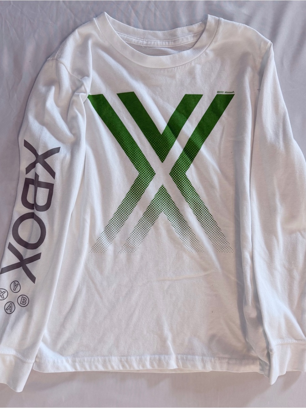 Abercrombie Kids Xbox Graphic Logo Cotton Long Sleeve Crew Tee White 9-10 Y